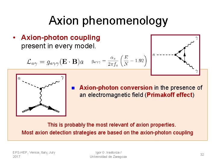 Axion phenomenology • Axion-photon coupling present in every model. n Axion-photon conversion in the Axion phenomenology • Axion-photon coupling present in every model. n Axion-photon conversion in the