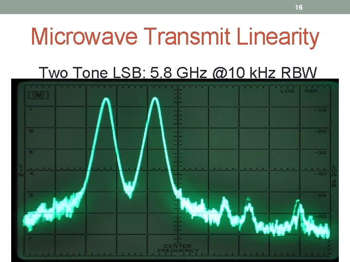 16 Microwave Transmit Linearity Two Tone LSB: 5. 8 GHz @10 k. Hz RBW