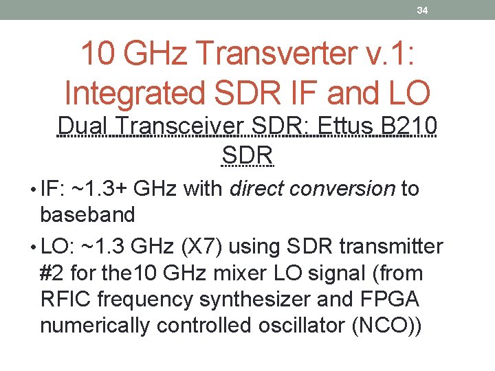 34 10 GHz Transverter v. 1: Integrated SDR IF and LO Dual Transceiver SDR: