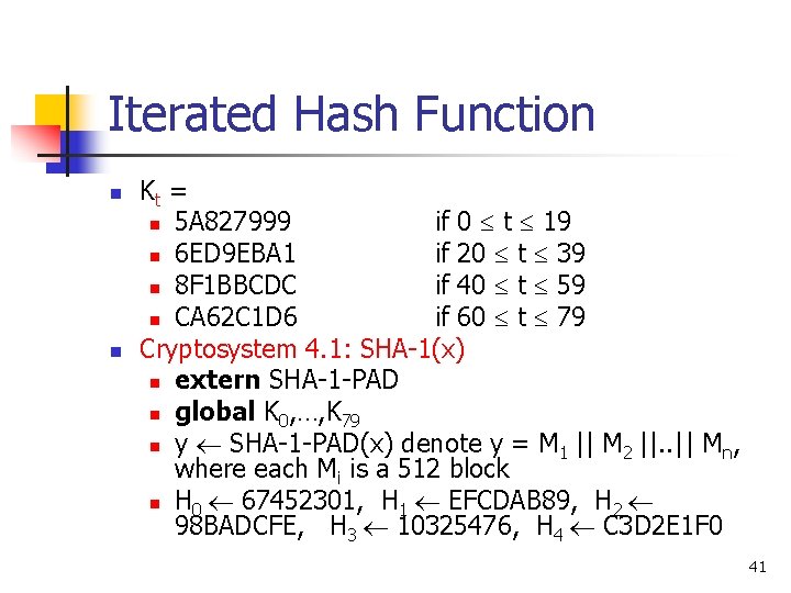 Iterated Hash Function n n Kt = n 5 A 827999 if 0 t Iterated Hash Function n n Kt = n 5 A 827999 if 0 t