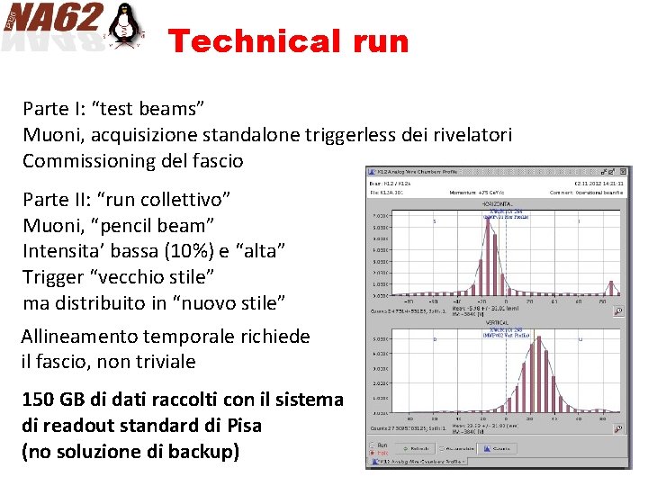 Technical run Parte I: “test beams” Muoni, acquisizione standalone triggerless dei rivelatori Commissioning del