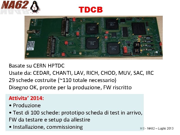 TDCB Basate su CERN HPTDC Usate da: CEDAR, CHANTI, LAV, RICH, CHOD, MUV, SAC,