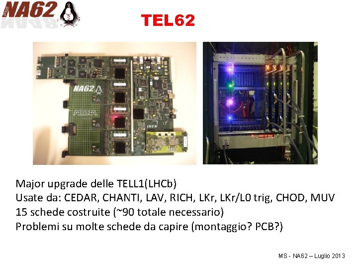 TEL 62 Major upgrade delle TELL 1(LHCb) Usate da: CEDAR, CHANTI, LAV, RICH, LKr/L