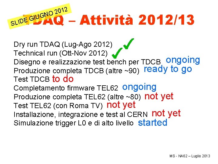 12 0 2 NO TDAQ – Attività 2012/13 UG GI E D I SL