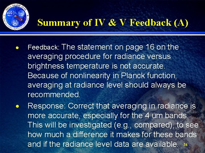 Summary of IV & V Feedback (A) · · Feedback: The statement on page