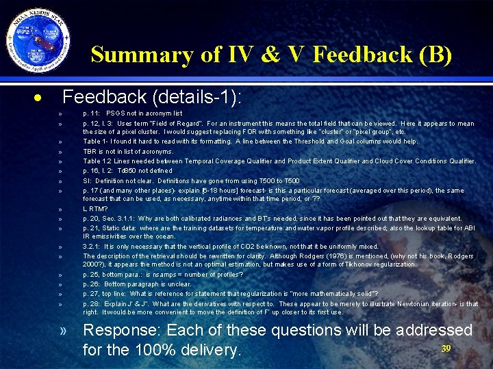 Summary of IV & V Feedback (B) · Feedback (details-1): » » » »