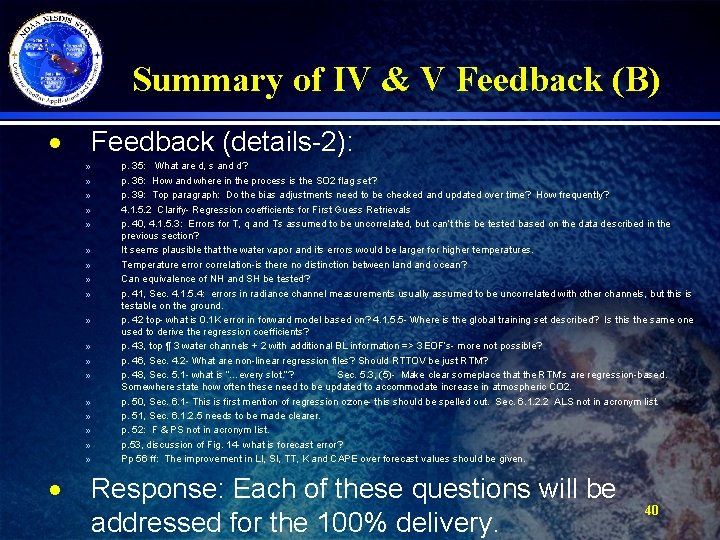 Summary of IV & V Feedback (B) · Feedback (details-2): » » » »