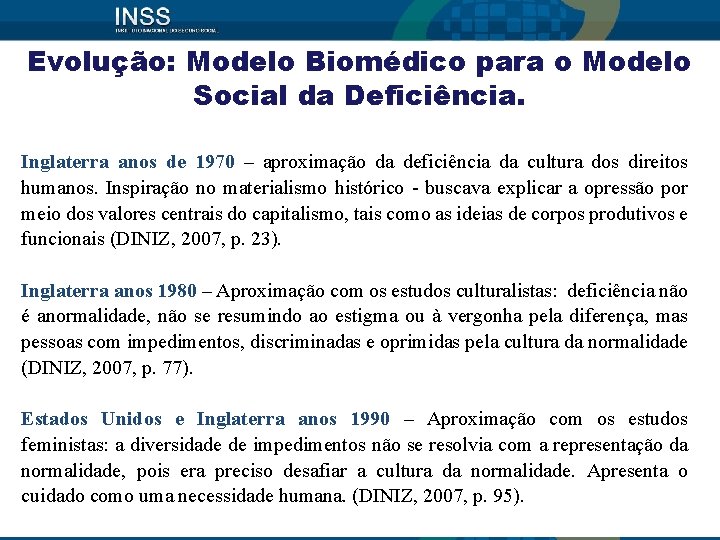 Evolução: Modelo Biomédico para o Modelo Social da Deficiência. Inglaterra anos de 1970 –