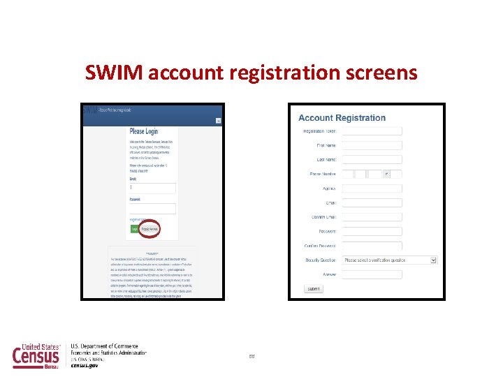 SWIM account registration screens 66 