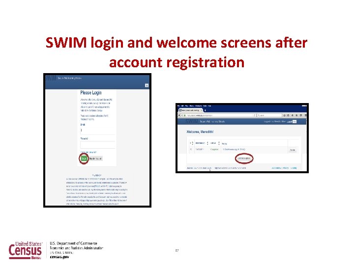 SWIM login and welcome screens after account registration 67 