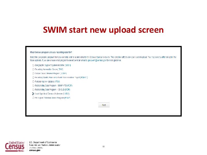 SWIM start new upload screen 68 