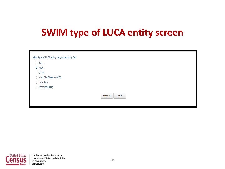 SWIM type of LUCA entity screen 69 