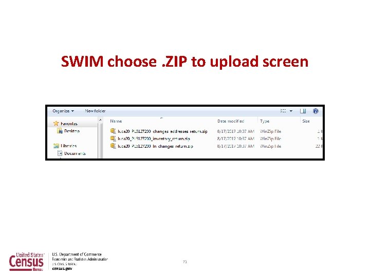 SWIM choose. ZIP to upload screen 71 