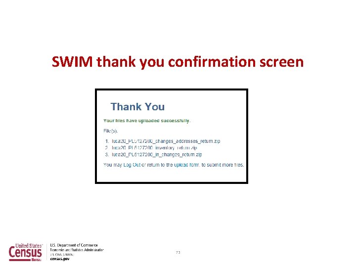 SWIM thank you confirmation screen 73 