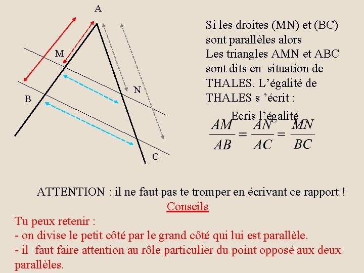 A Si les droites (MN) et (BC) sont parallèles alors Les triangles AMN et A Si les droites (MN) et (BC) sont parallèles alors Les triangles AMN et