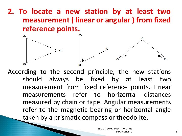 2. To locate a new station by at least two measurement ( linear or