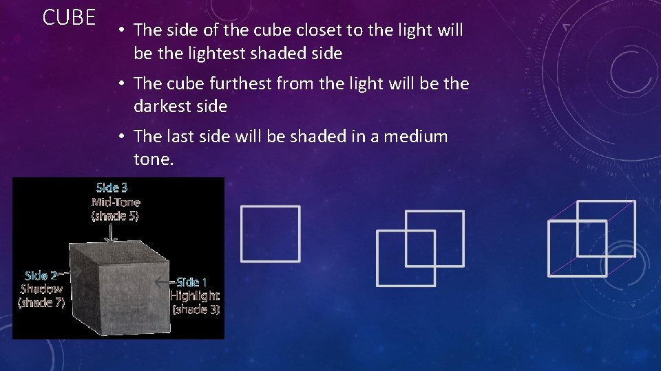 CUBE • The side of the cube closet to the light will be the CUBE • The side of the cube closet to the light will be the