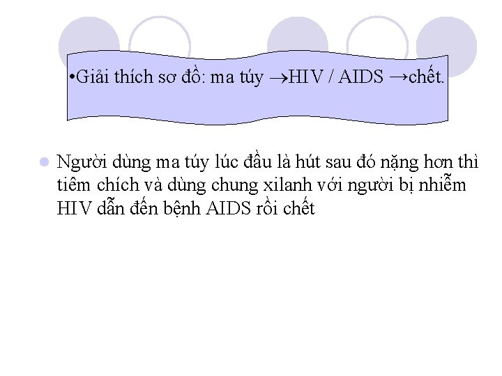 • Giải thích sơ đồ: ma túy HIV / AIDS →chết. l Người • Giải thích sơ đồ: ma túy HIV / AIDS →chết. l Người