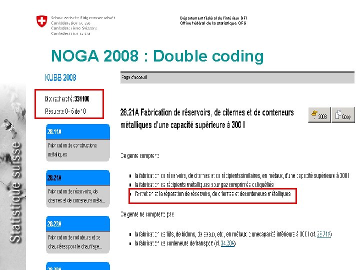 Département fédéral de l’intérieur DFI Office fédéral de la statistique OFS NOGA 2008 :