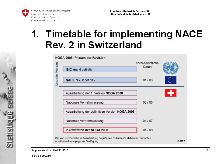 Département fédéral de l’intérieur DFI Office fédéral de la statistique OFS 1. Timetable for