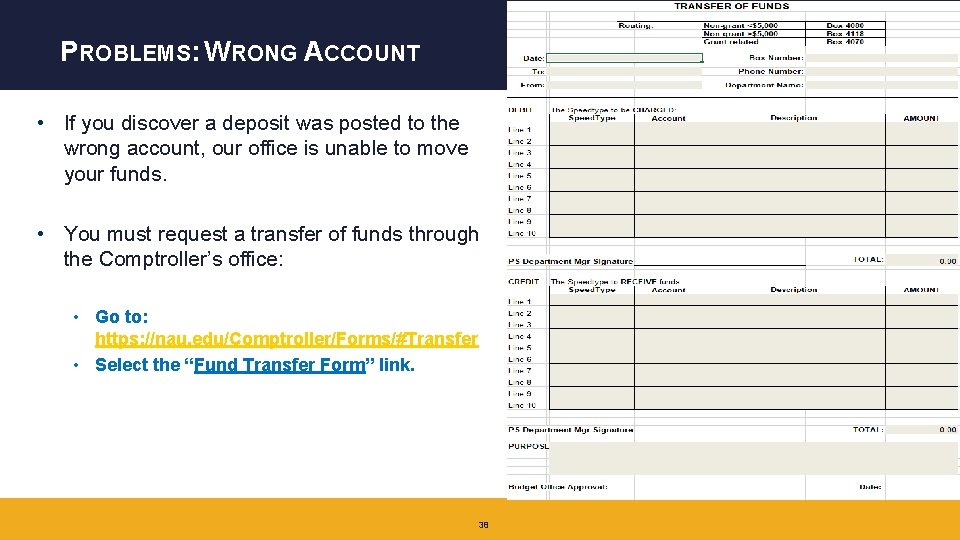 PROBLEMS: WRONG ACCOUNT • If you discover a deposit was posted to the wrong