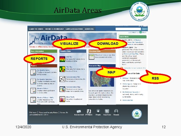 Air. Data Areas VISUALIZE DOWNLOAD REPORTS MAP RSS 12/4/2020 U. S. Environmental Protection Agency