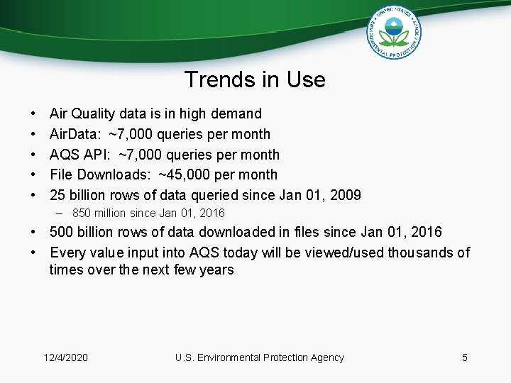 Trends in Use • • • Air Quality data is in high demand Air.