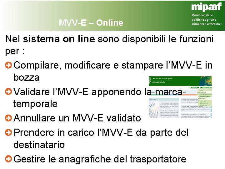 MVV-E – Online Nel sistema on line sono disponibili le funzioni per : Compilare,