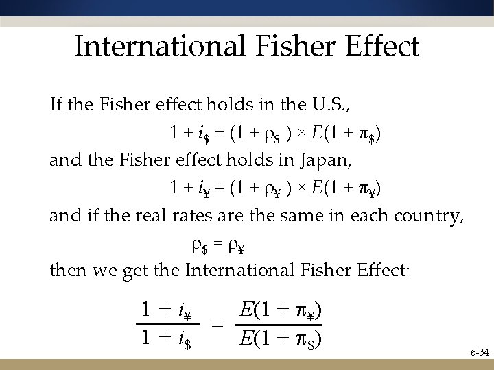 International Fisher Effect If the Fisher effect holds in the U. S. , 1