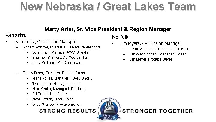 New Nebraska / Great Lakes Team Marty Arter, Sr. Vice President & Region Manager