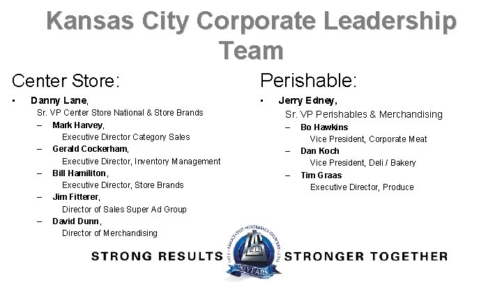 Kansas City Corporate Leadership Team Center Store: Perishable: • • Danny Lane, Sr. VP