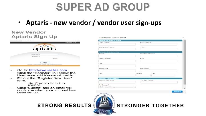 SUPER AD GROUP • Aptaris - new vendor / vendor user sign-ups 