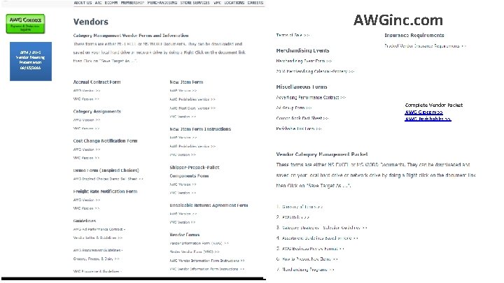 AWGinc. com AFM / AWG Vendor Meeting Presentation 09/15/2016 Complete Vendor Packet AWG Grocery