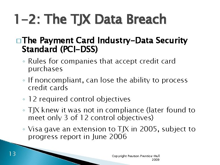 1 -2: The TJX Data Breach � The Payment Card Industry-Data Security Standard (PCI-DSS)