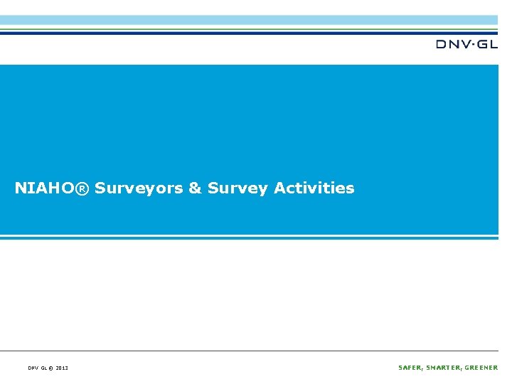 NIAHO® Surveyors & Survey Activities DNV GL © 2013 SAFER, SMARTER, GREENER 
