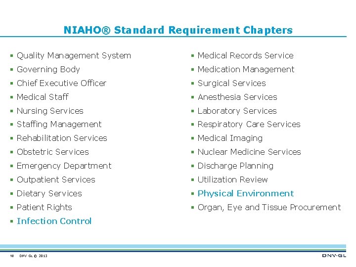 NIAHO® Standard Requirement Chapters § Quality Management System § Medical Records Service § Governing