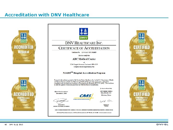 Accreditation with DNV Healthcare 65 DNV GL © 2013 