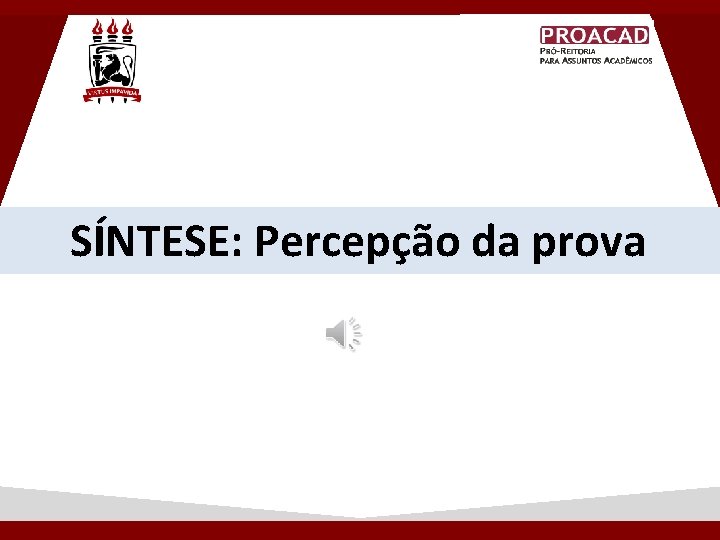 SÍNTESE: Percepção da prova SÍNTESE: Percepção da prova