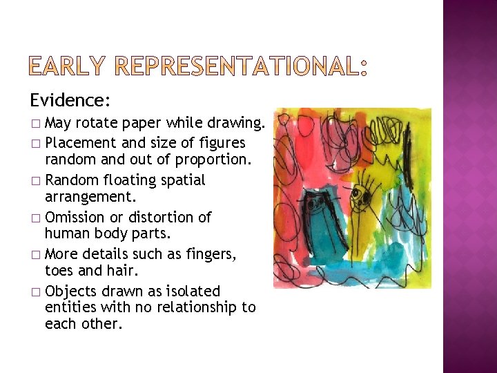 Evidence: May rotate paper while drawing. � Placement and size of figures random and