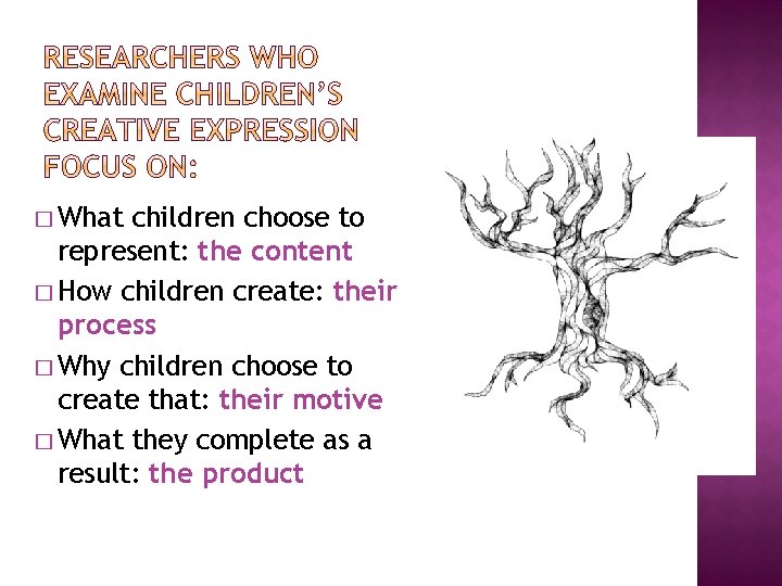 � What children choose to represent: the content � How children create: their process