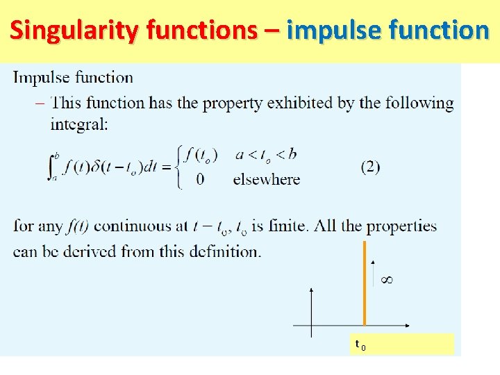 Singularity functions – impulse function t 0 