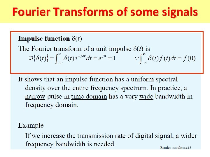 Fourier Transforms of some signals 