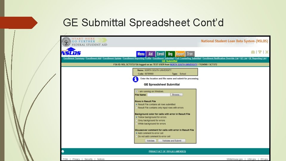 GE Submittal Spreadsheet Cont’d 