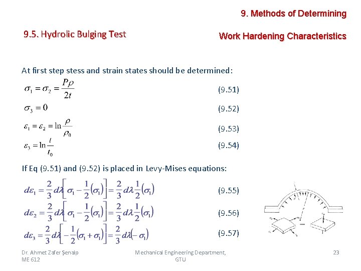 9. Methods of Determining 9. 5. Hydrolic Bulging Test Work Hardening Characteristics At first