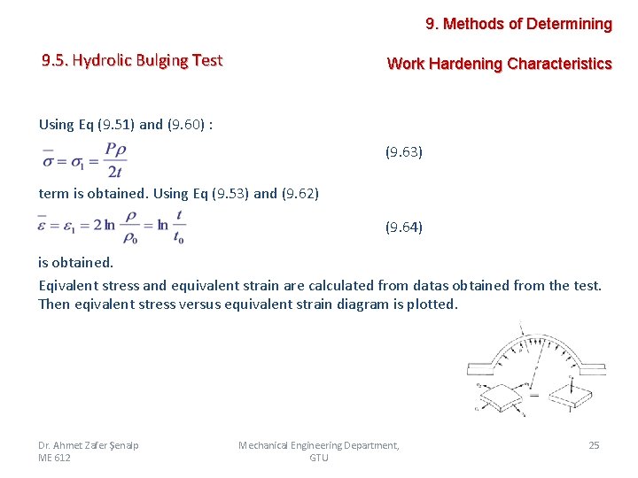 9. Methods of Determining 9. 5. Hydrolic Bulging Test Work Hardening Characteristics Using Eq