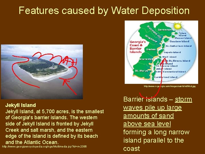 Features caused by Water Deposition http: //www. n-georgia. com/images/cost. Islnd. Web. jpg Jekyll Island,