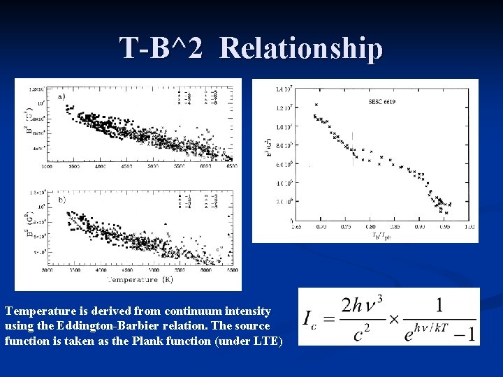 T-B^2 Relationship Temperature is derived from continuum intensity using the Eddington-Barbier relation. The source