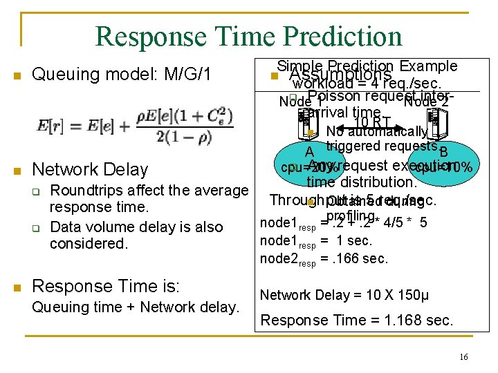 Response Time Prediction n n Queuing model: M/G/1 Network Delay q q Simple Prediction