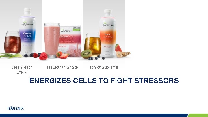 Cleanse for Life™ Isa. Lean™ Shake Ionix® Supreme ENERGIZES CELLS TO FIGHT STRESSORS Cleanse for Life™ Isa. Lean™ Shake Ionix® Supreme ENERGIZES CELLS TO FIGHT STRESSORS