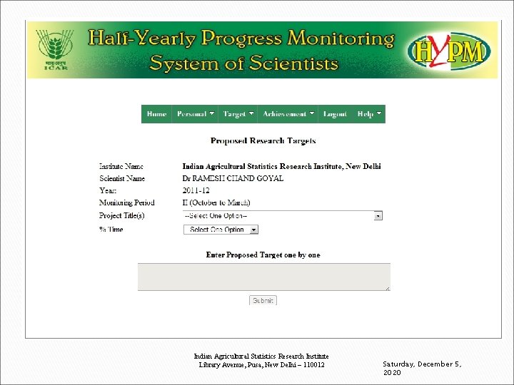 Indian Agricultural Statistics Research Institute Library Avenue, Pusa, New Delhi – 110012 Saturday, December